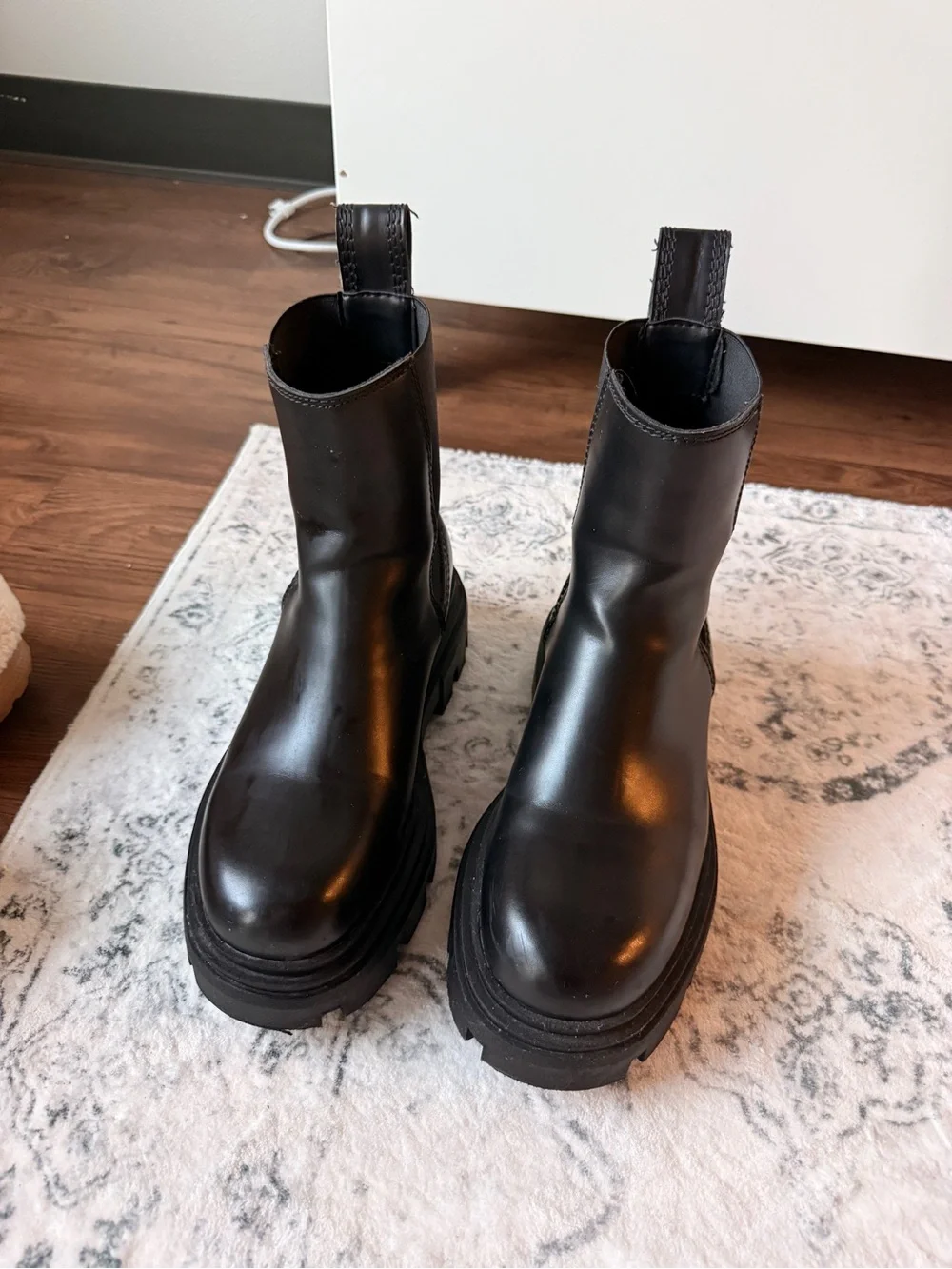 Zara Black Chunky Lug Chelsea Ankle Boots
